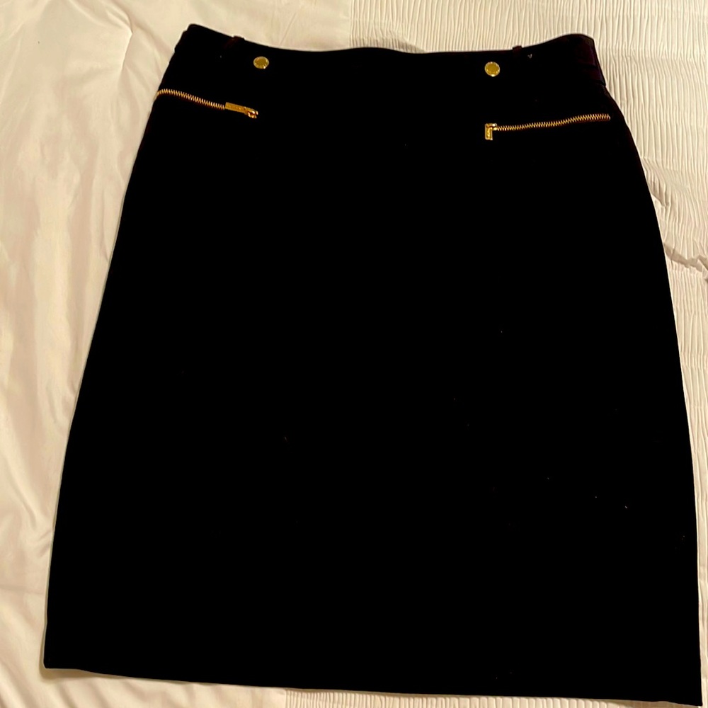 Quality Calvin Klein pencil skirt with gold zippers and button details